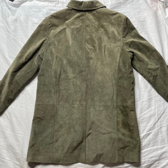J. Jill Olive Green Calf Suede Leather Coat Lined Size Medium Women's Outerwear - Picture 3 of 9